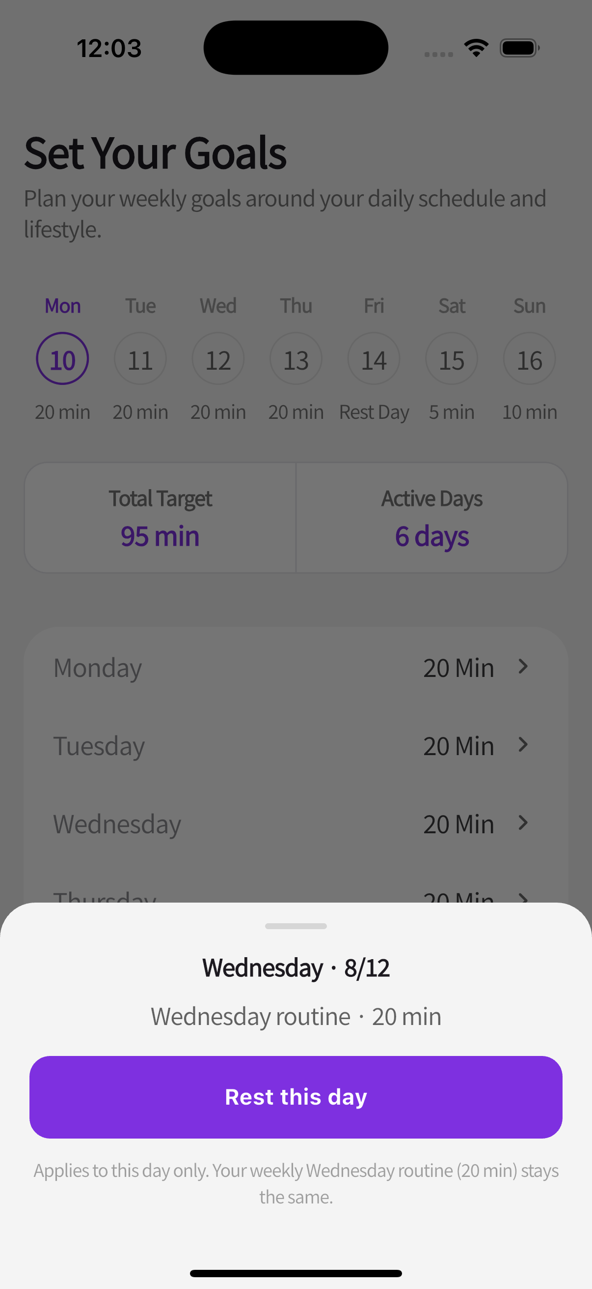 Marking a single date as a rest day